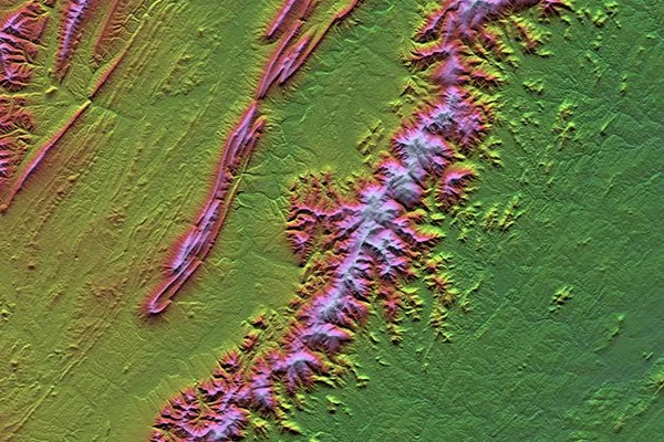 Shenandoah National Park, Virginia, Shaded Relief with Height as Color