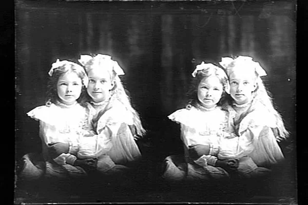 Glass Negative - Double Exposure Portraits of Jean & Edythe Ellison Harvie, Dark Background, Melbourne, circa 1909
