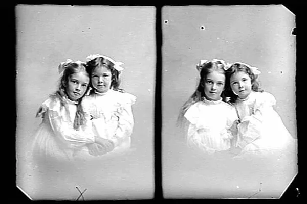 Glass Negative - Double Exposure Portraits of Jean & Edythe Ellison Harvie, Light Background, Melbourne, circa 1909