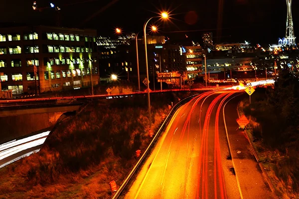 Freeway exit at night