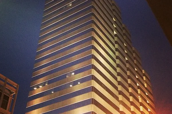 The glass is the same color as the sky #skyscraper #glass #sky #blue #night