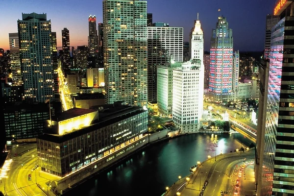 Chicago downtown night lights
