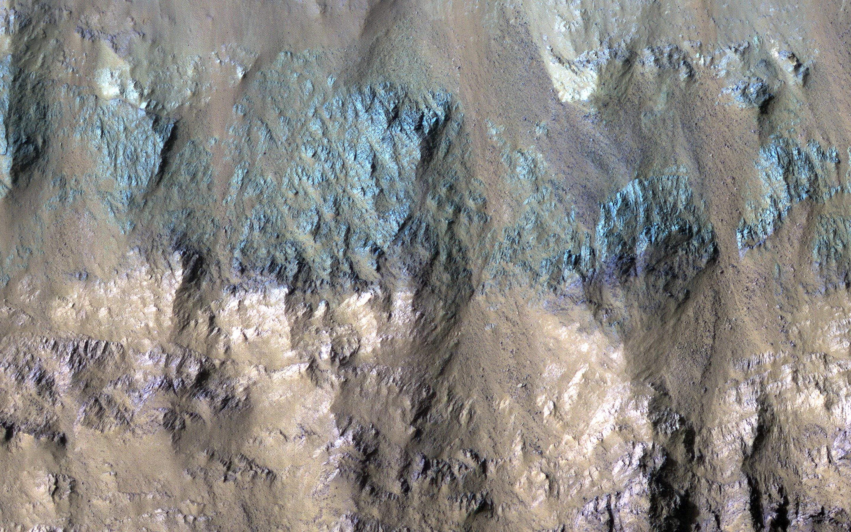 Varied Types of Rock in a Crater in Eos Chasma