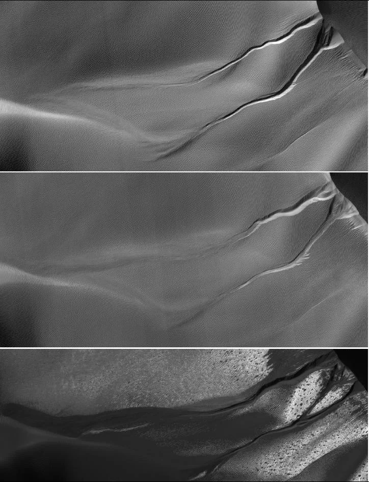 Gully Changes on Martian Sand Dune   