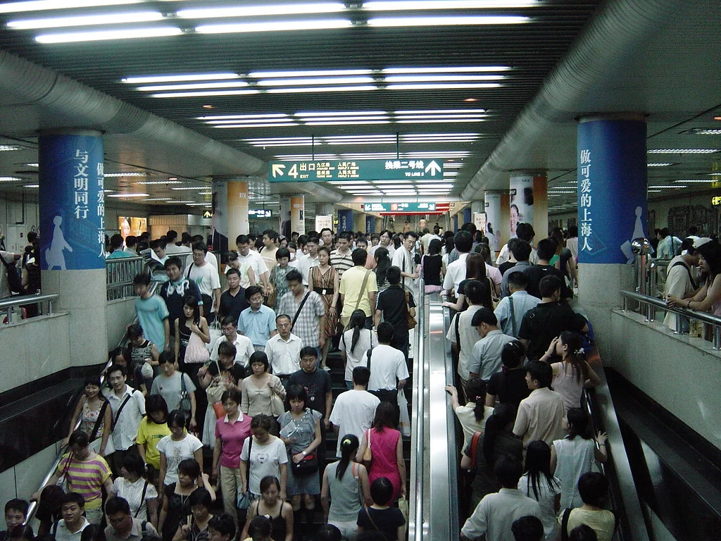 Shanghai, China - Metro station during rush hour (July 2005)