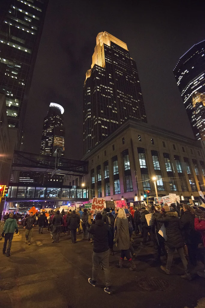 Protest march against against Donald Trump's immigration ban