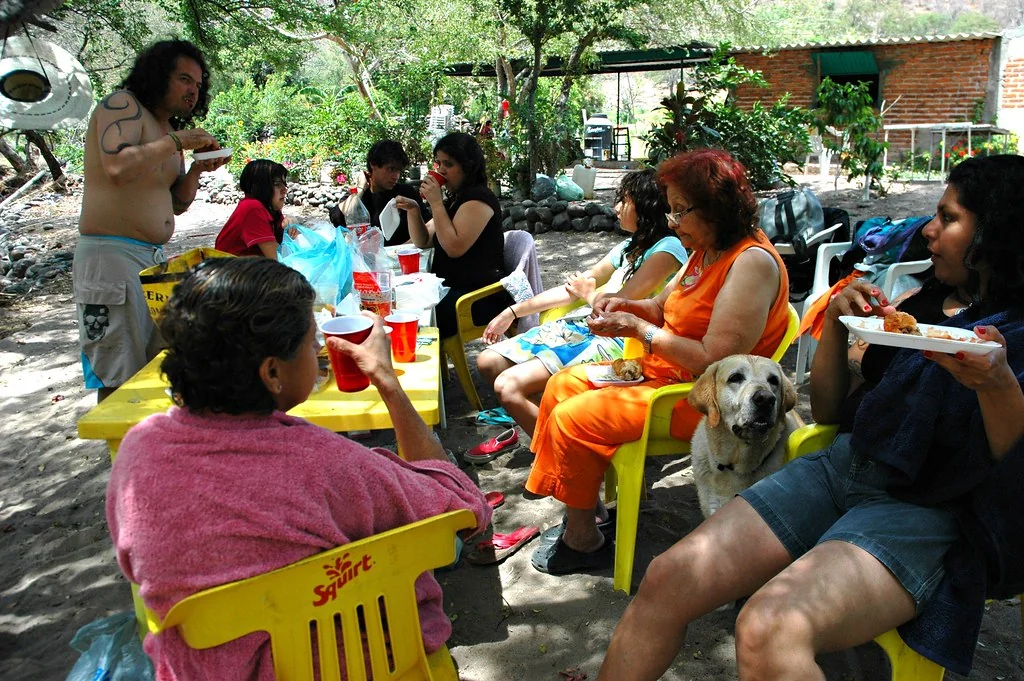 Family picnic at the swimming hole, river, Breda the dog, San Cristobal de la Barranca, Jalisco, Mexico