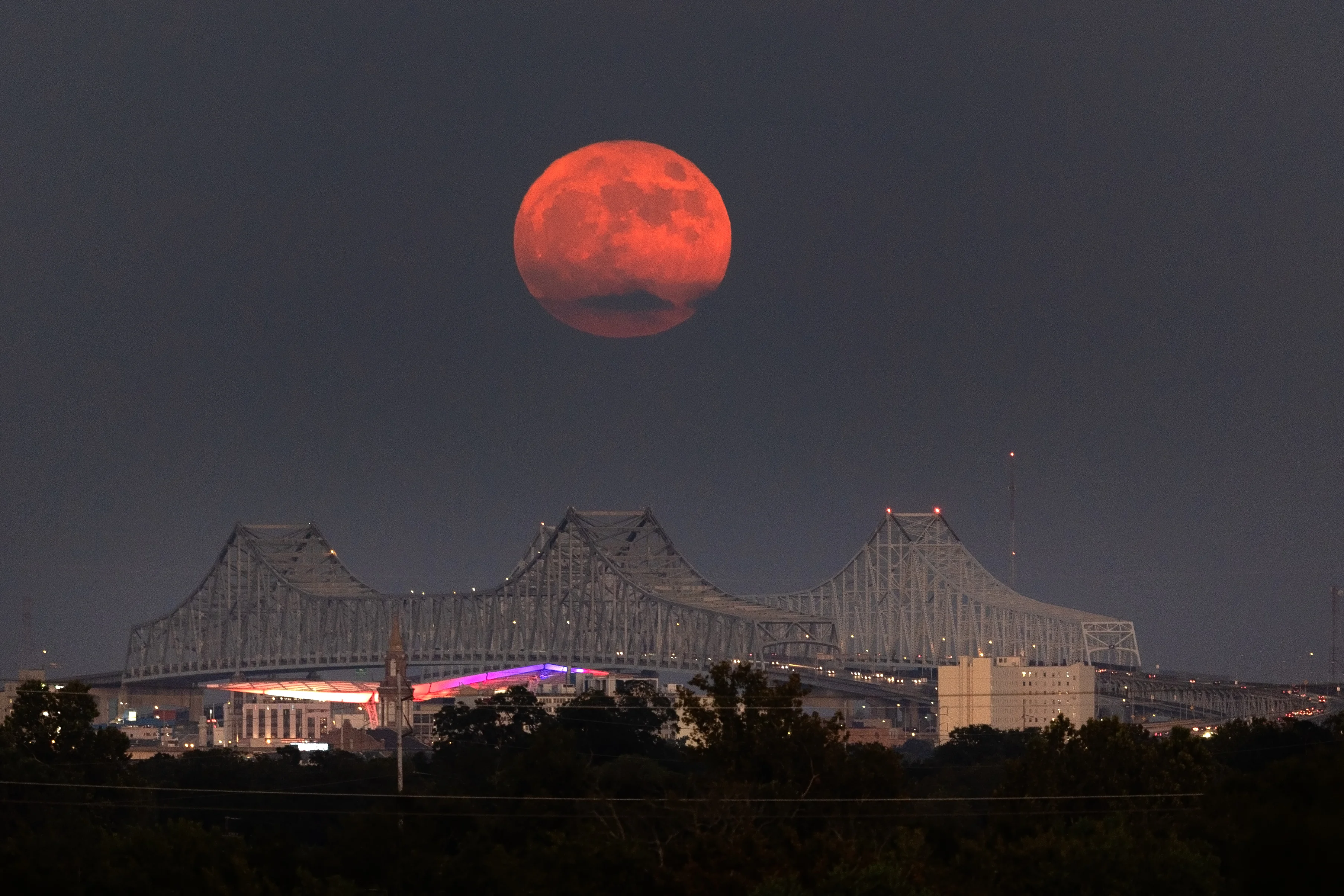 Super Blue Moon Rises Over City of New Orleans 