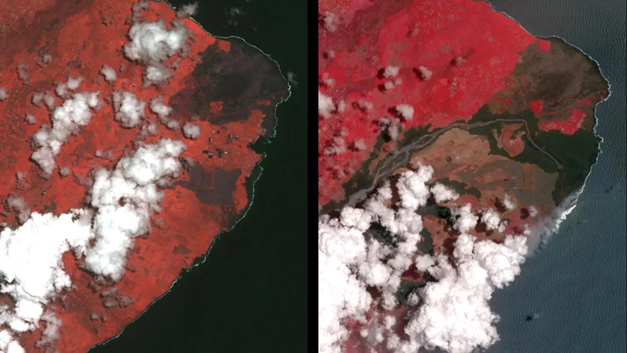 Dramatic Changes from Kilauea Leilani Estates Lava Flows Seen by NASA Spacecraft